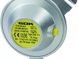 Gāzes reduktors 30mbar, 1,2kg/h, stiprināms pie sienas, GOK Caramatic Basic One Typ EN 71 PS 16