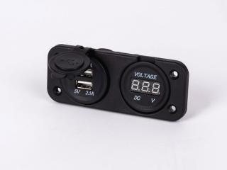  USB 2x2,1A un voltmetrs