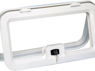 Bagāžas nodalījuma lūkas rāmis ar atslēgu, griezuma izmērs 552x277mm, balts