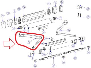 Thule Omnistor 5200, kreisās puses roka, OEM 1500603085