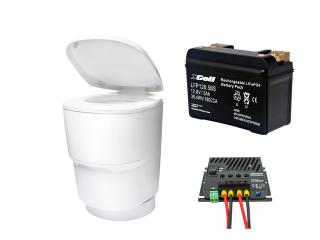 Tualete darbojas bez ķīmījas un ūdens, komplekts ar Powermanagement+Lifepo4, ar apaļo adapteri, 12V, Clesana C1